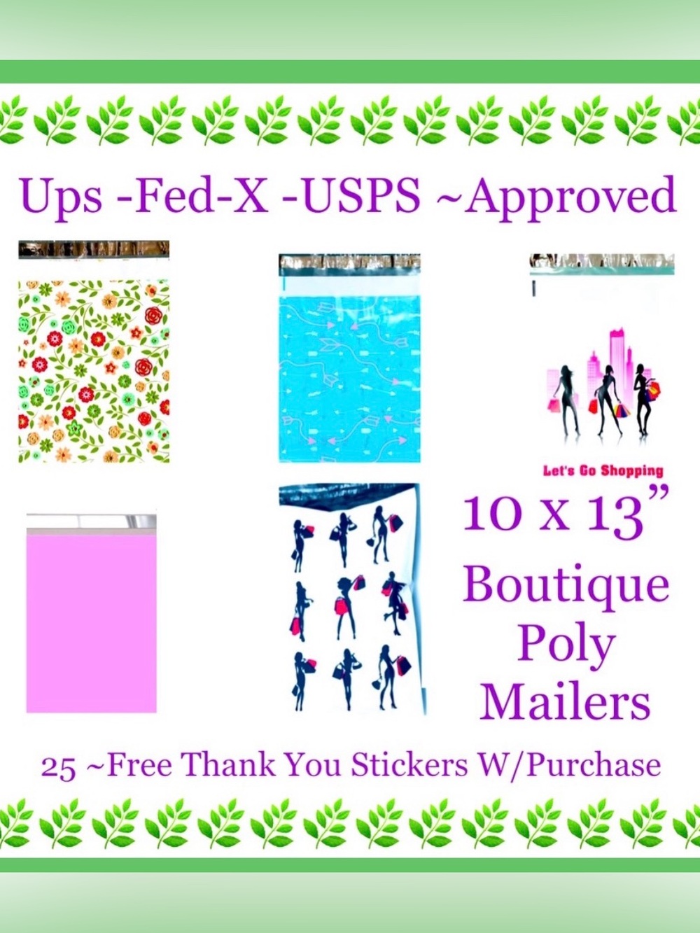 25ct~10x13” Designer PolyMailers~25ct Stickers⭐️🆕⭐️ 5-Designs~5ct- Each Design